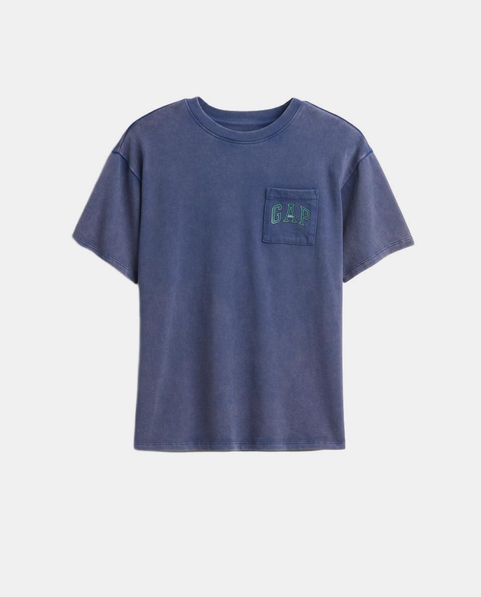 T-shirt Básica com Bolso e Logótipo Gap Azul-claro-2