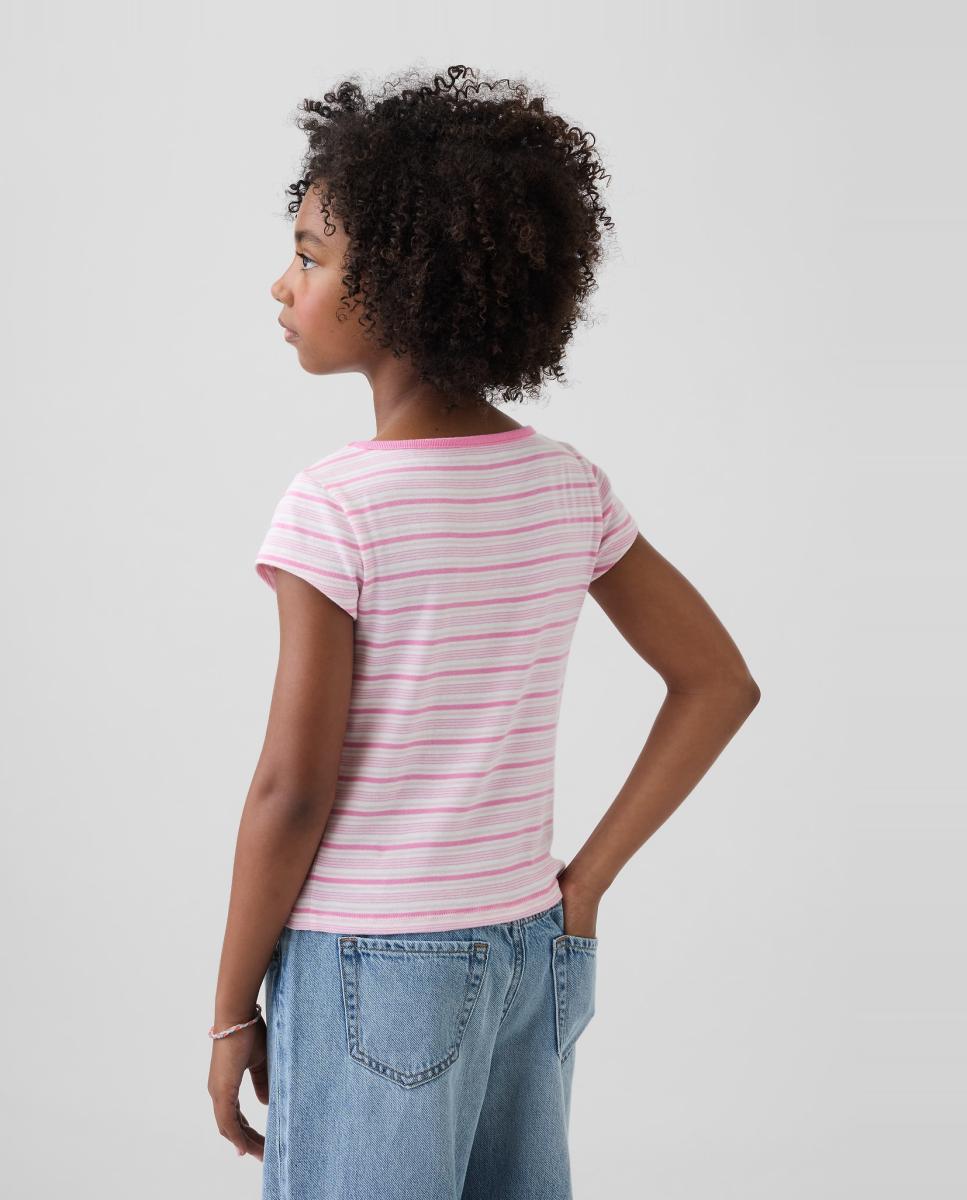 Camiseta básica ajustada manga corta de niña - Gap - Rosa Rosa-3