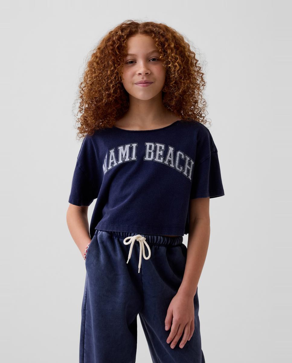 Camiseta básica holgado con cuello barco de niña - Gap - Azul Azul-1