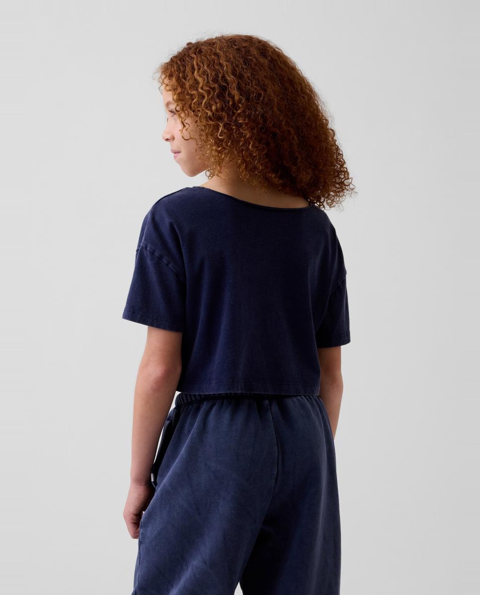 Camiseta básica holgado con cuello barco de niña - Gap - Azul Azul-3