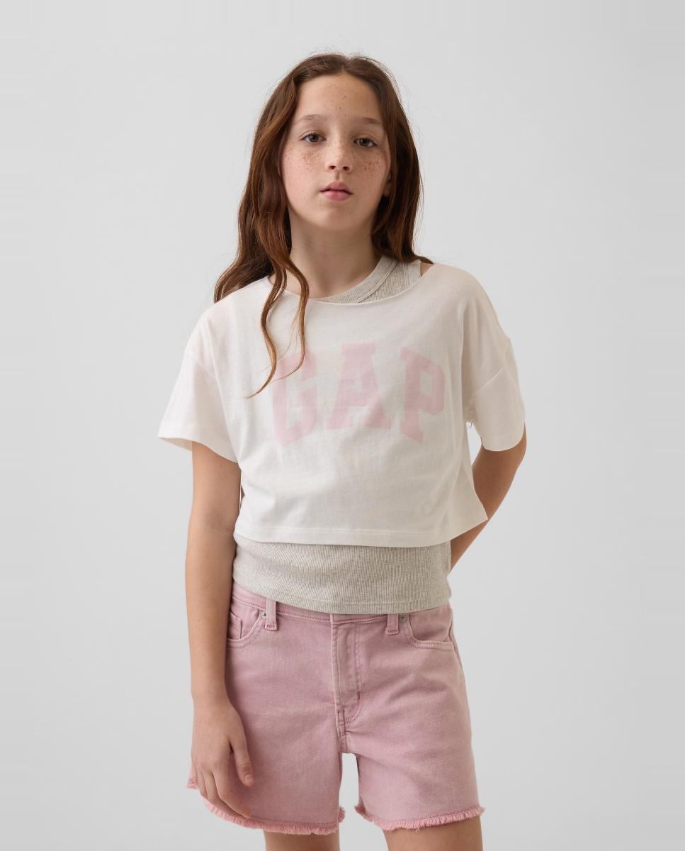 Camiseta básica holgado con cuello barco de niña - Gap - Blanco Blanco-1