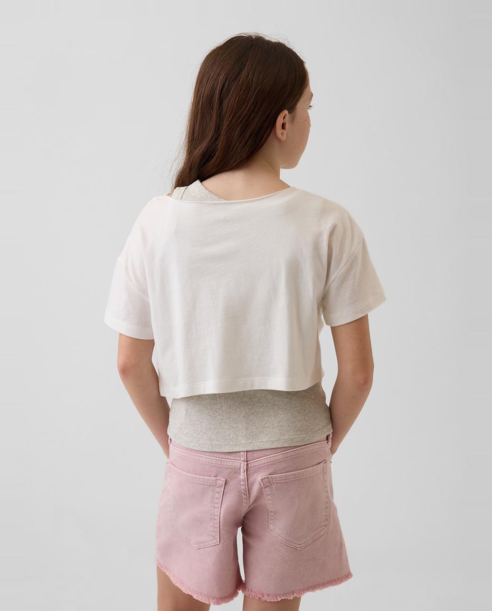 Camiseta básica holgado con cuello barco de niña - Gap - Blanco Blanco-3