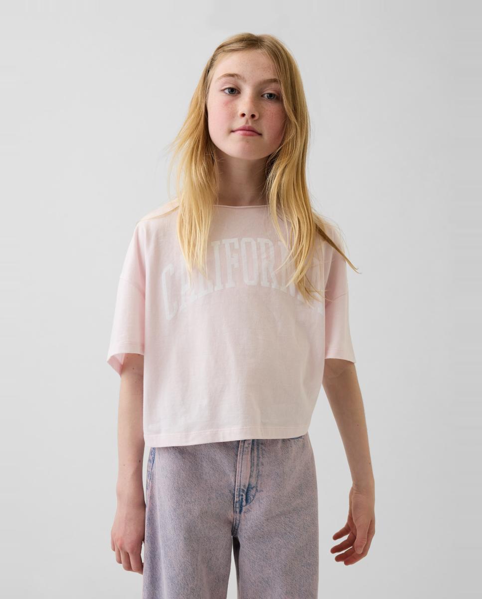 T-shirt Básica Folgada com Decote à Barco Gap Rosa-1