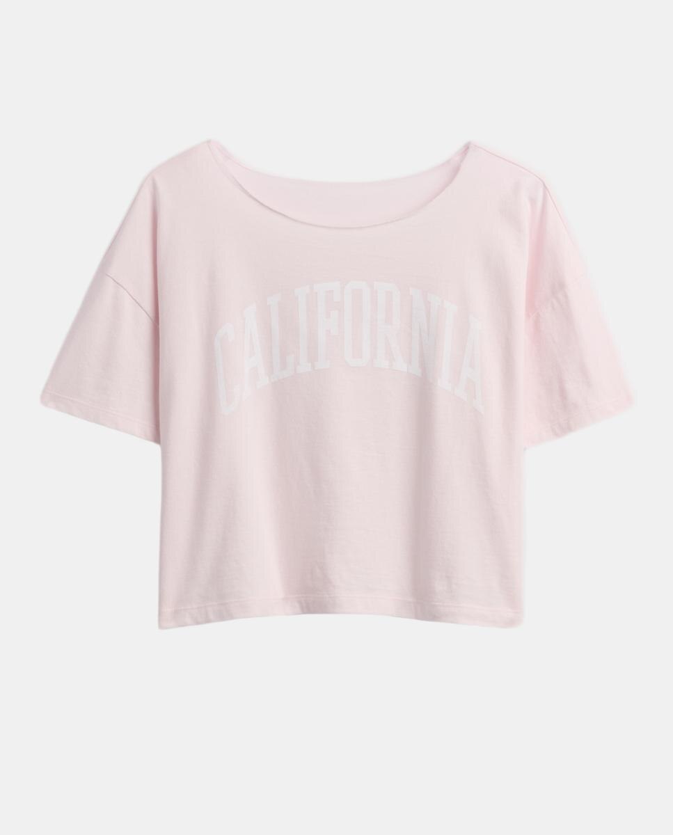 T-shirt Básica Folgada com Decote à Barco Gap Rosa-2