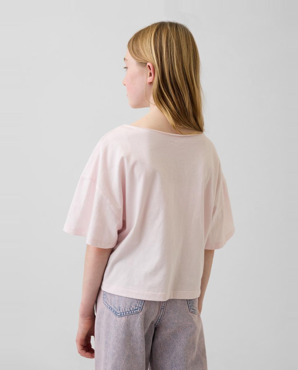 T-shirt Básica Folgada com Decote à Barco Gap Rosa-3