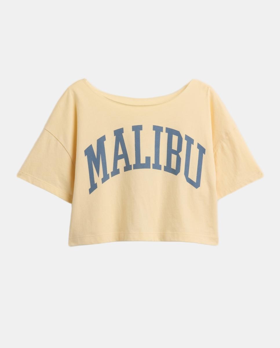 T-shirt Básica Folgada com Decote à Barco Amarelo-2