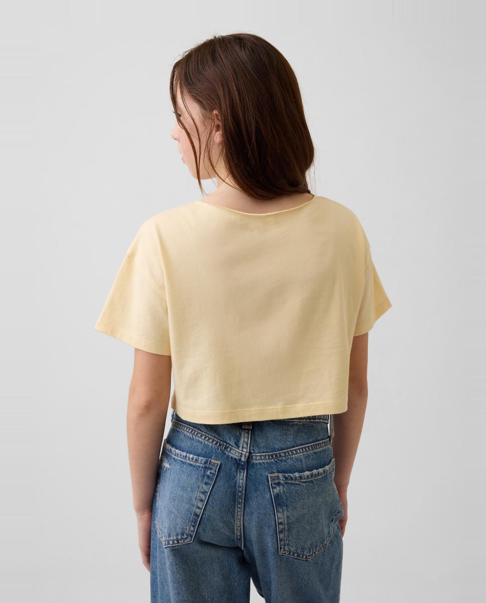 T-shirt Básica Folgada com Decote à Barco Amarelo-3