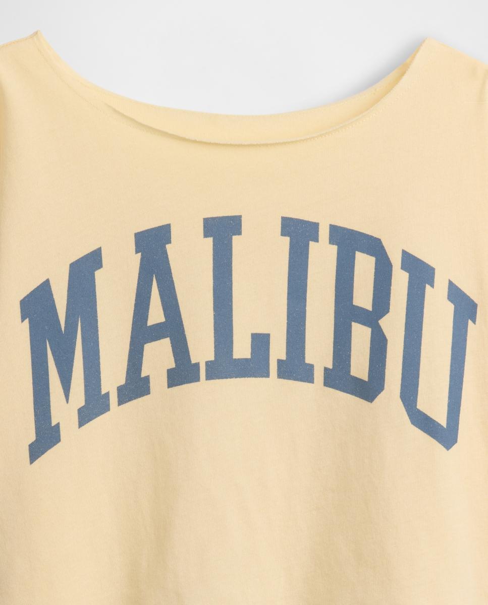 T-shirt Básica Folgada com Decote à Barco Amarelo-4