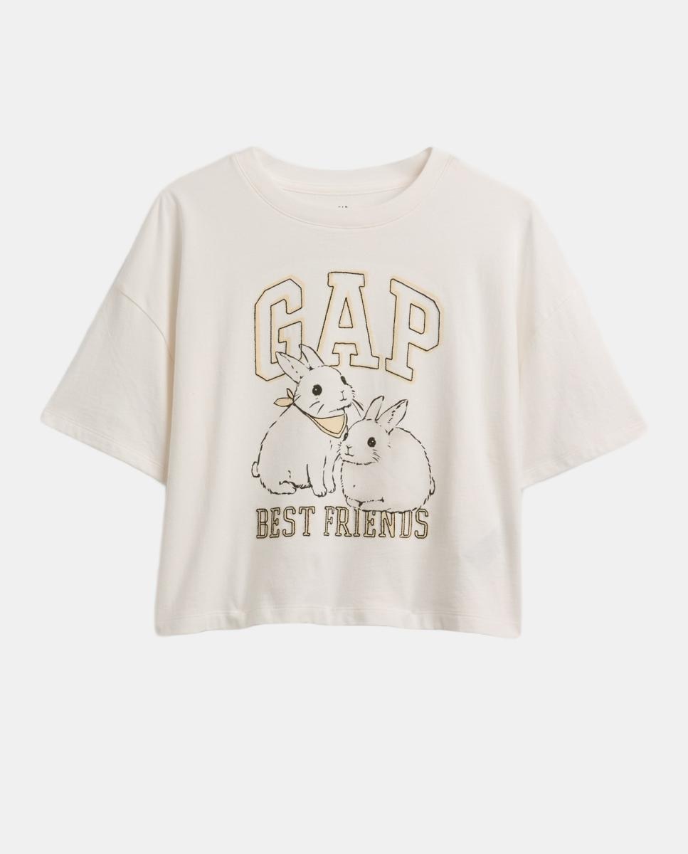 T-shirt de Corte Oversize com Desenho à Frente Gap Branco-2