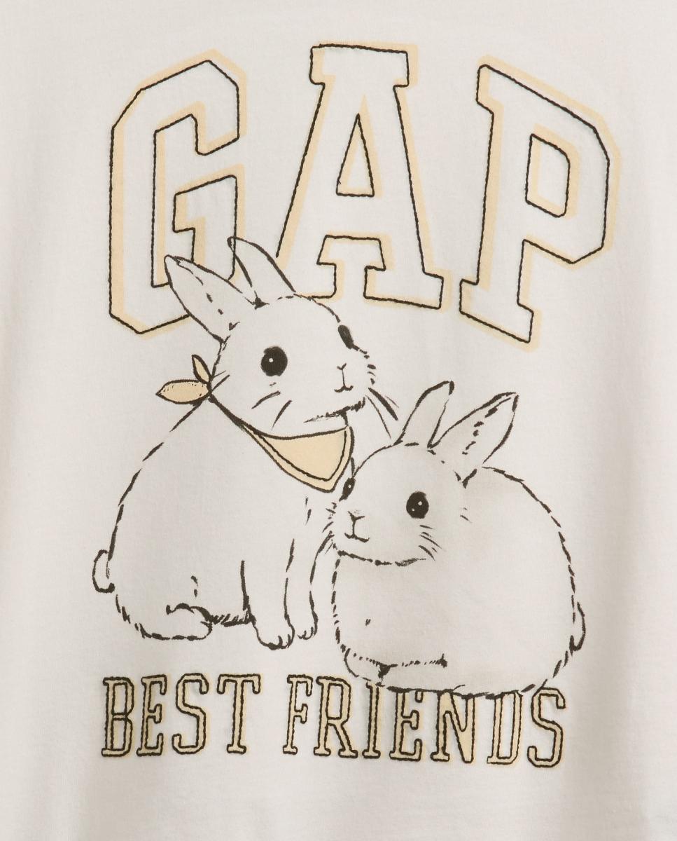 T-shirt de Corte Oversize com Desenho à Frente Gap Branco-4