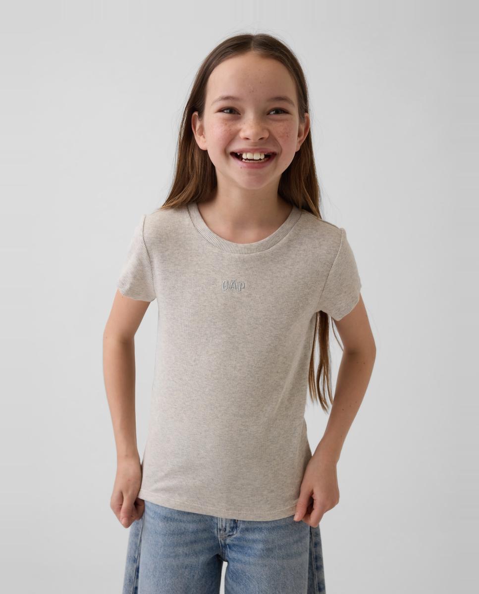 Imagen 0 de Camiseta básica manga corta con logo de niña Gris claro