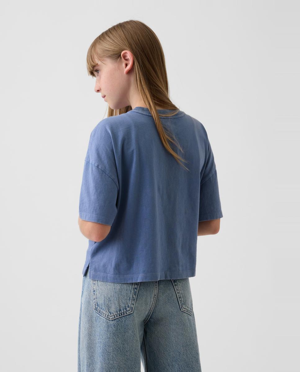 T-shirt Oversized de Manga Curta com Aberturas Laterais Gap Azul-2
