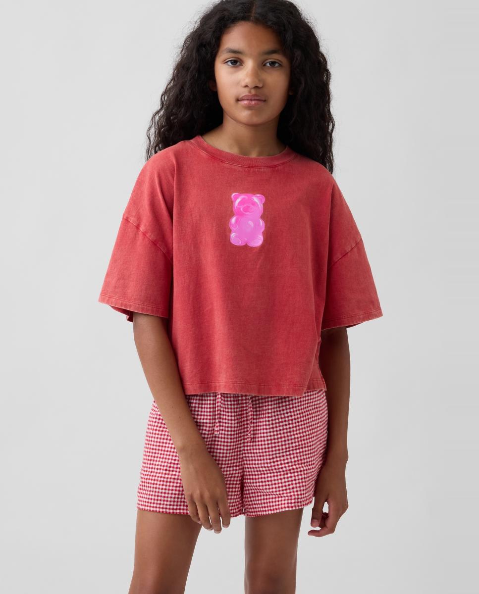 Camiseta de niña oversized manga corta con aberturas laterales - Gap - Rojo Rojo-1