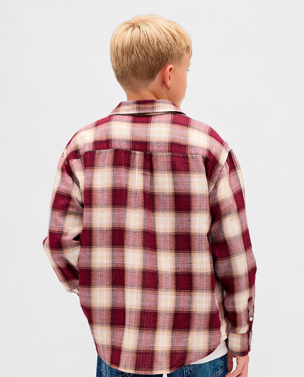 Camisa aos Quadrados Relaxed Fit Grená-2