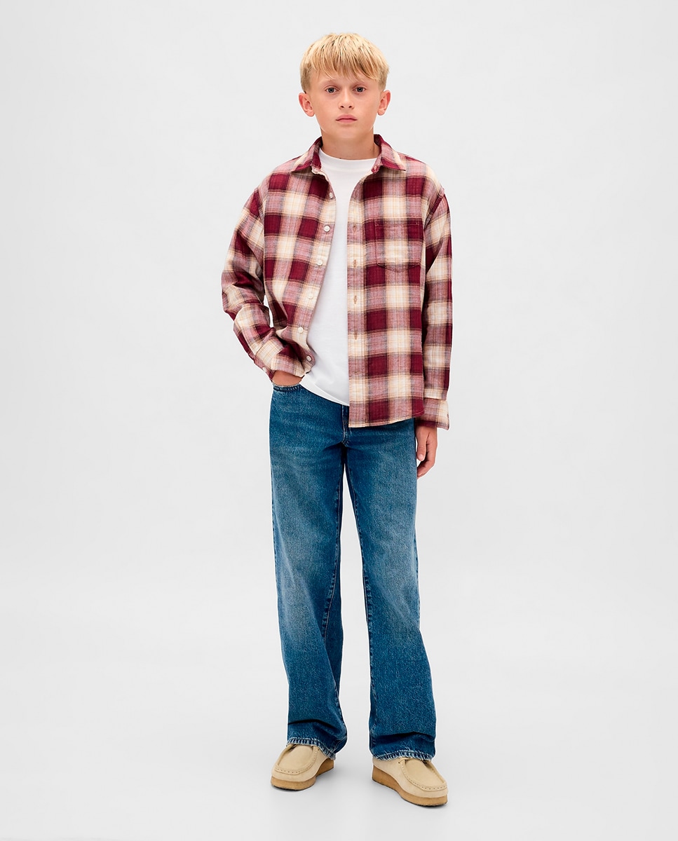 Camisa aos Quadrados Relaxed Fit Grená-3