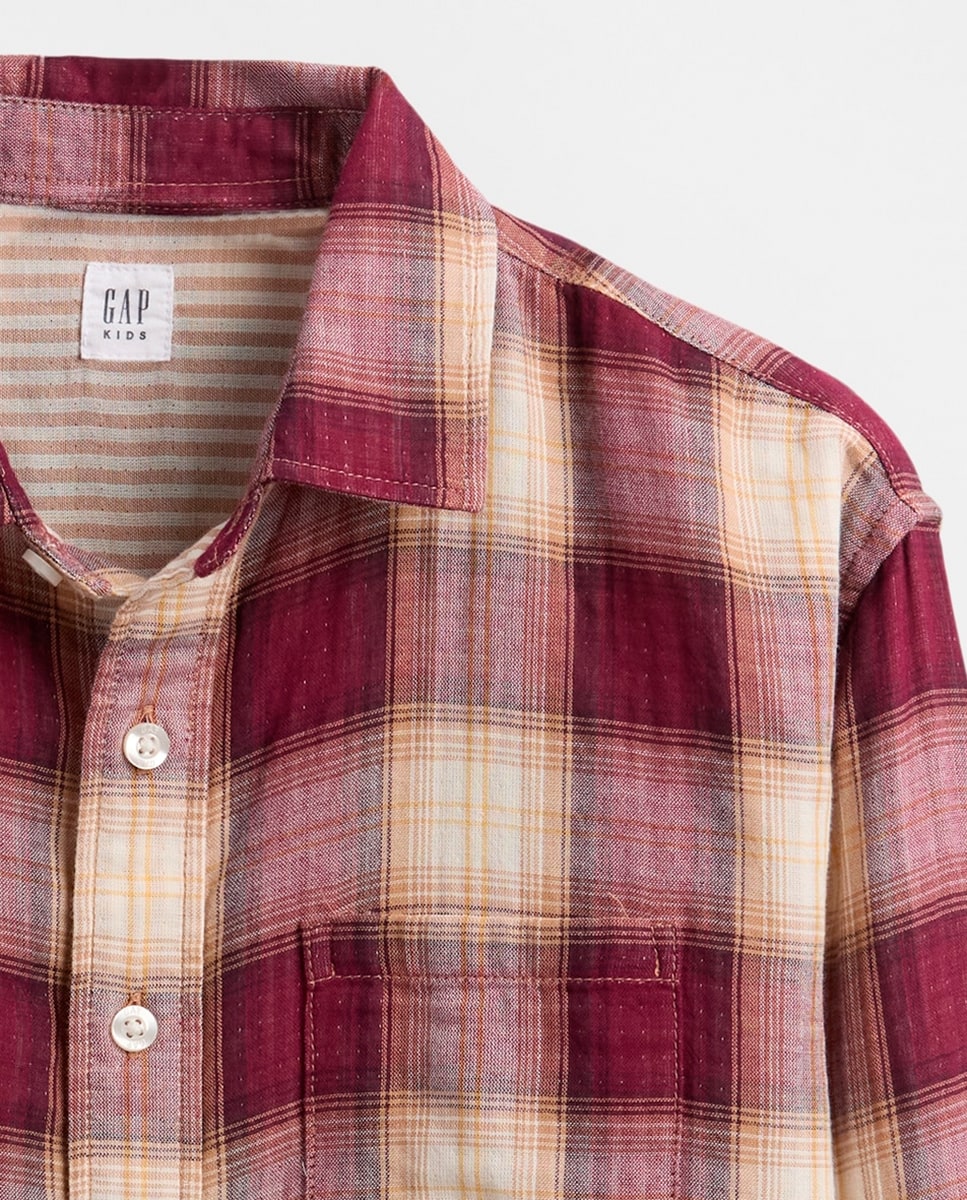 Camisa aos Quadrados Relaxed Fit Grená-5