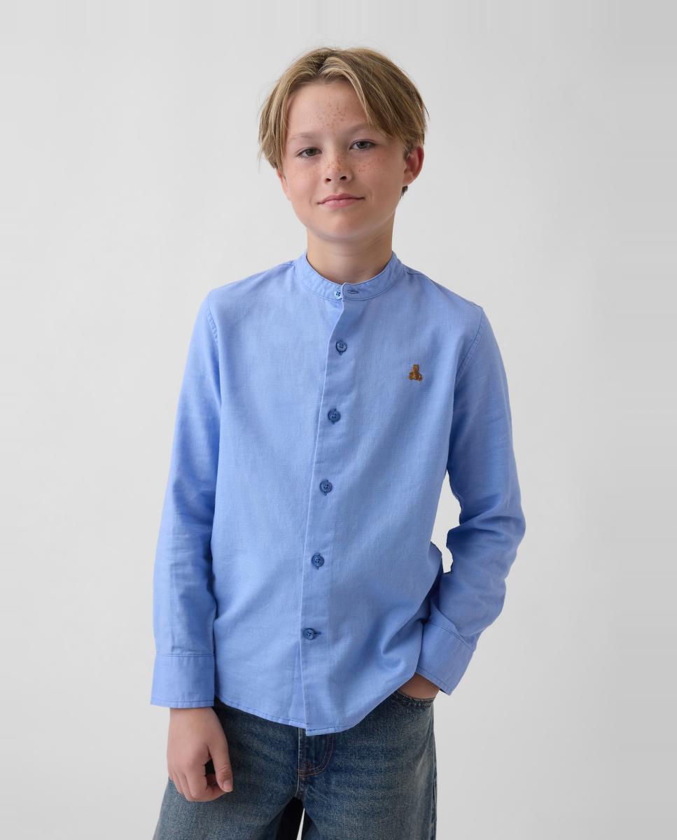 Camisa de Linho e Algodão Lisa de Criança Gap Azul-1