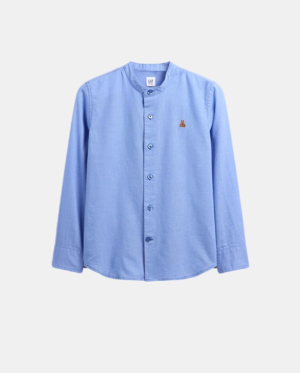 Camisa de Linho e Algodão Lisa de Criança Gap Azul-2