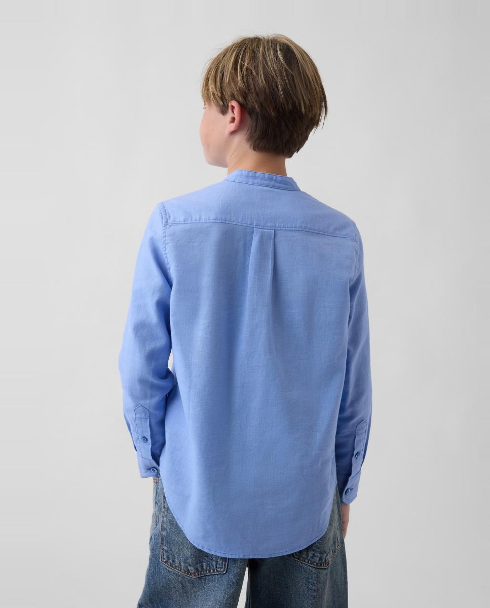 Camisa de Linho e Algodão Lisa de Criança Gap Azul-3