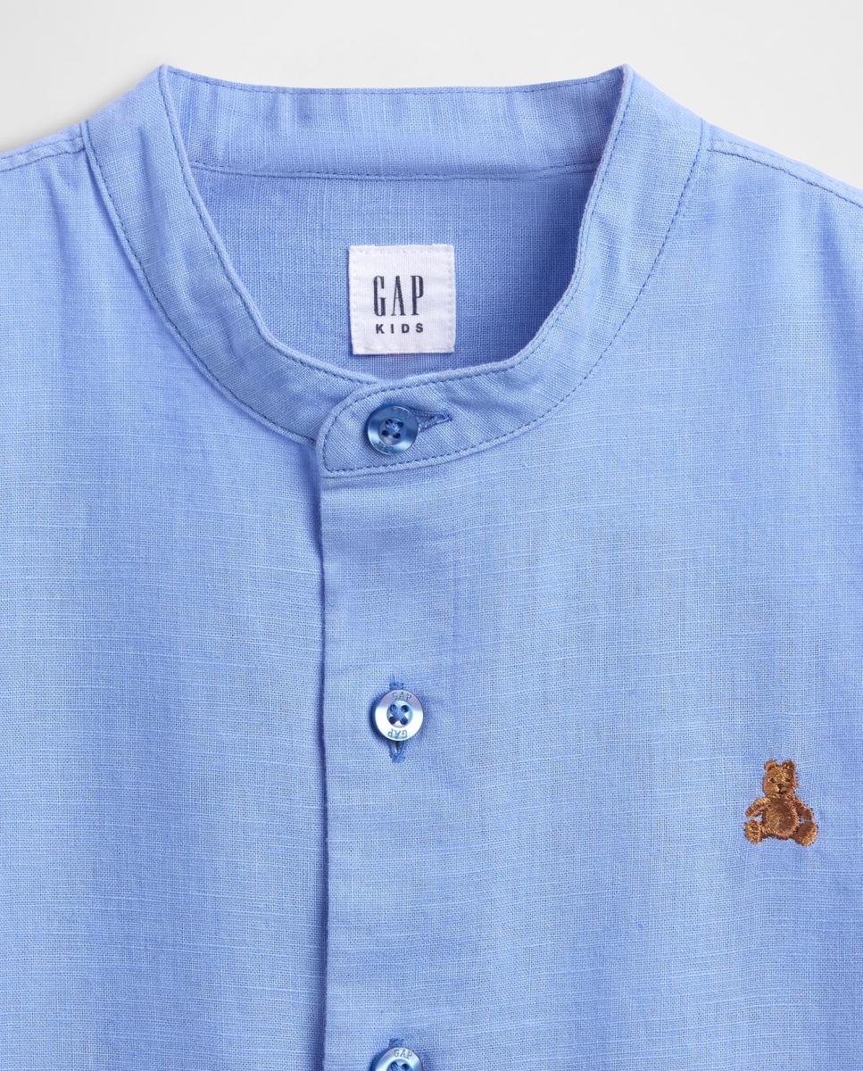 Camisa de Linho e Algodão Lisa de Criança Gap Azul-4