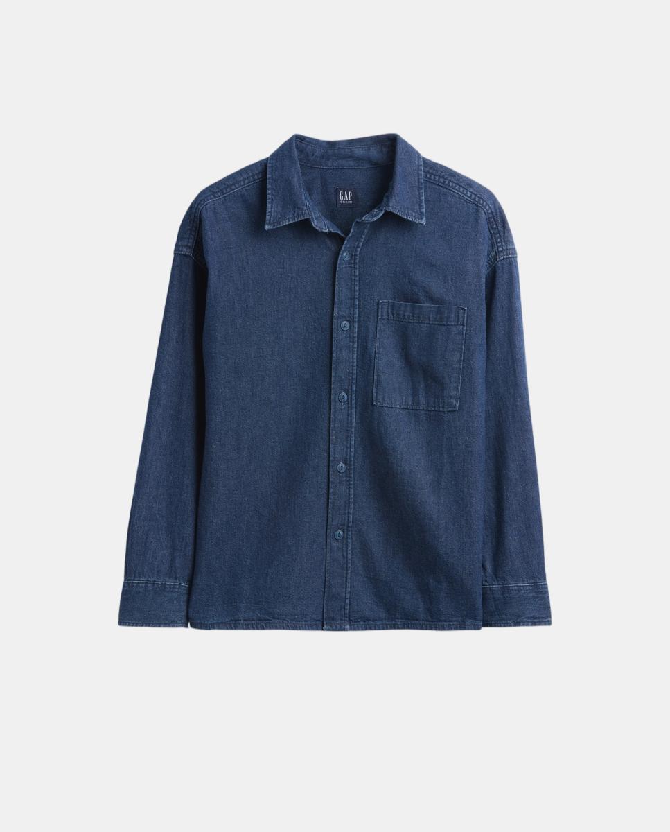 Imagem 0 de Camisa de Ganga com Manga Comprida e Bolso de Remendo no Peito