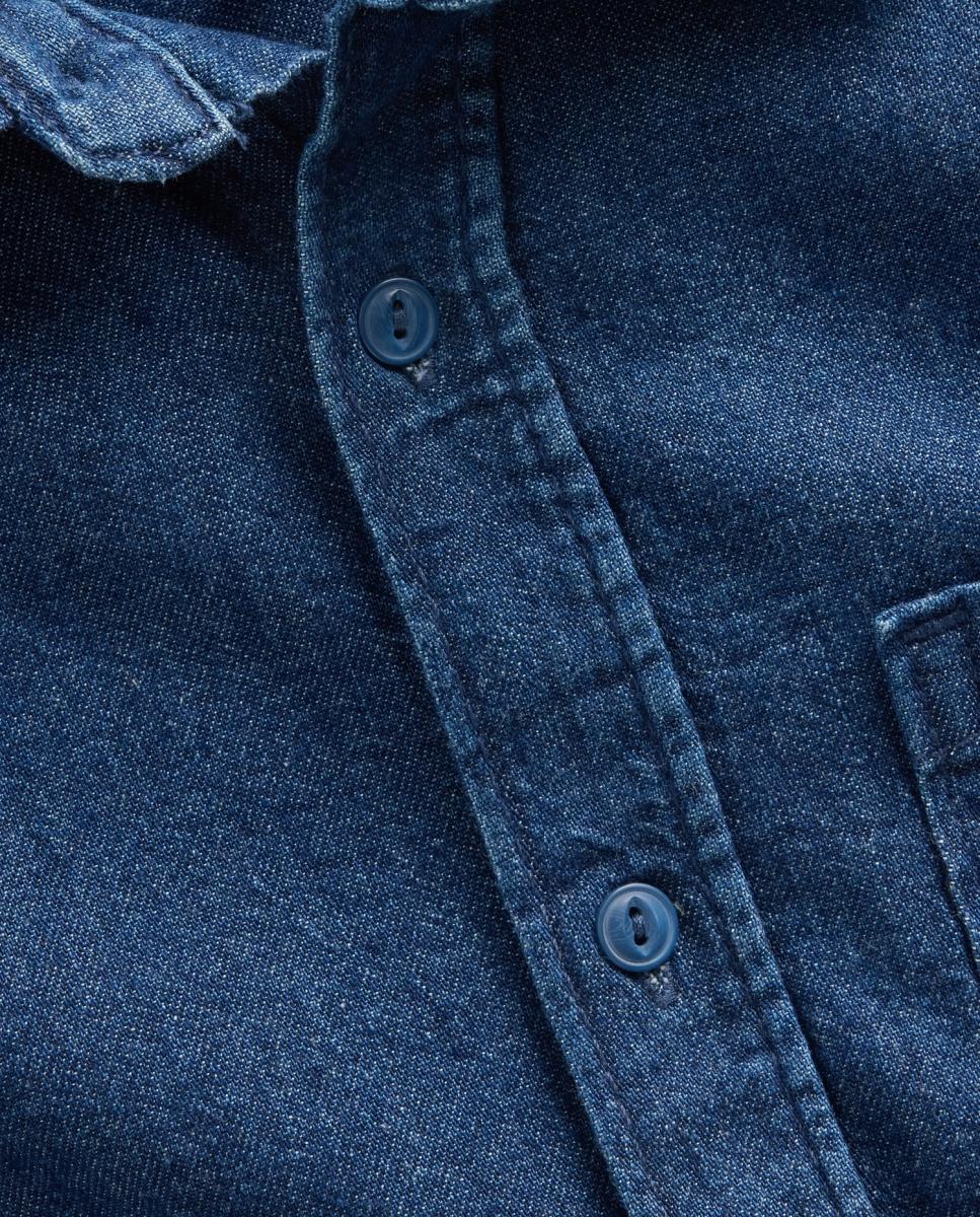 Camisa de Ganga com Manga Comprida e Bolso de Remendo no Peito Azul-escuro-2