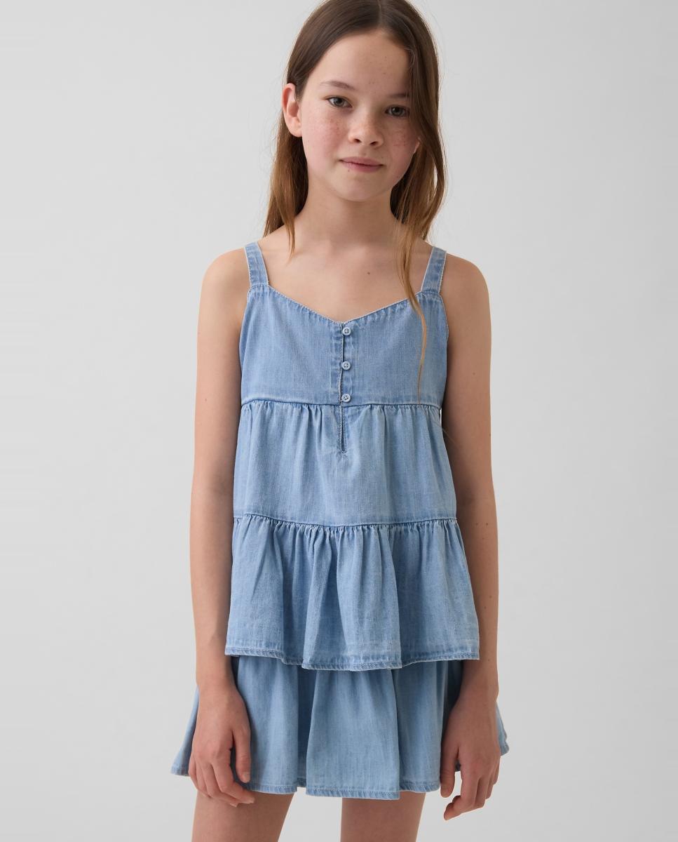 Camiseta vaquera sin mangas con volantes de niña - Gap - Azul claro Azul claro-1