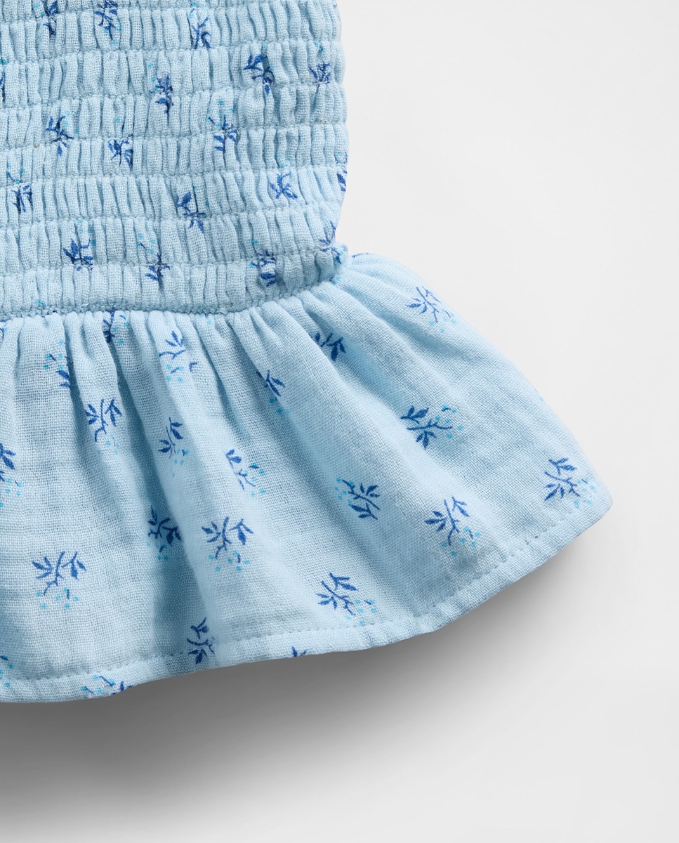 Top Justo com Alças Elásticas com Folho Azul-5