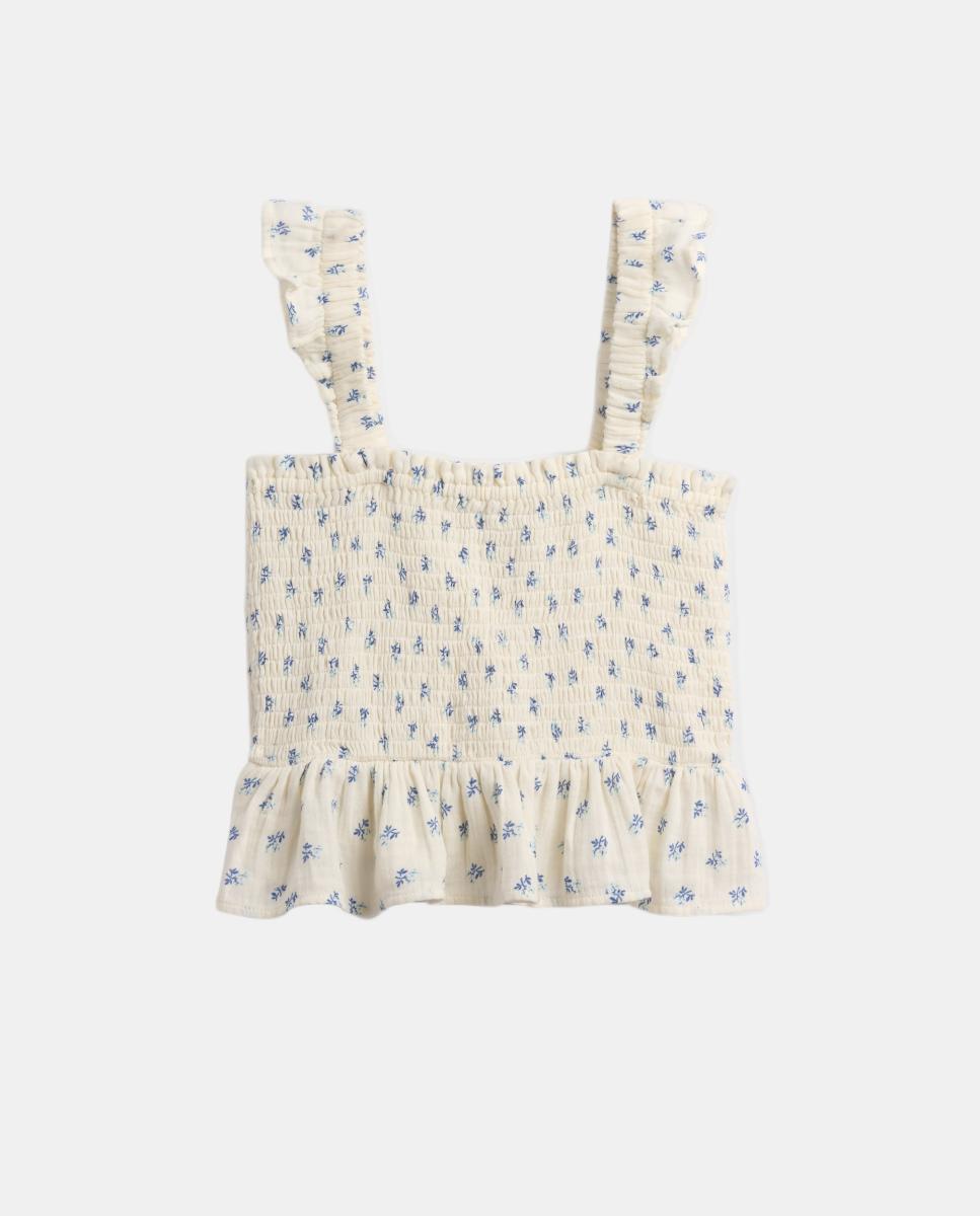 Top Justo com Alças Elásticas com Folho Branco-4