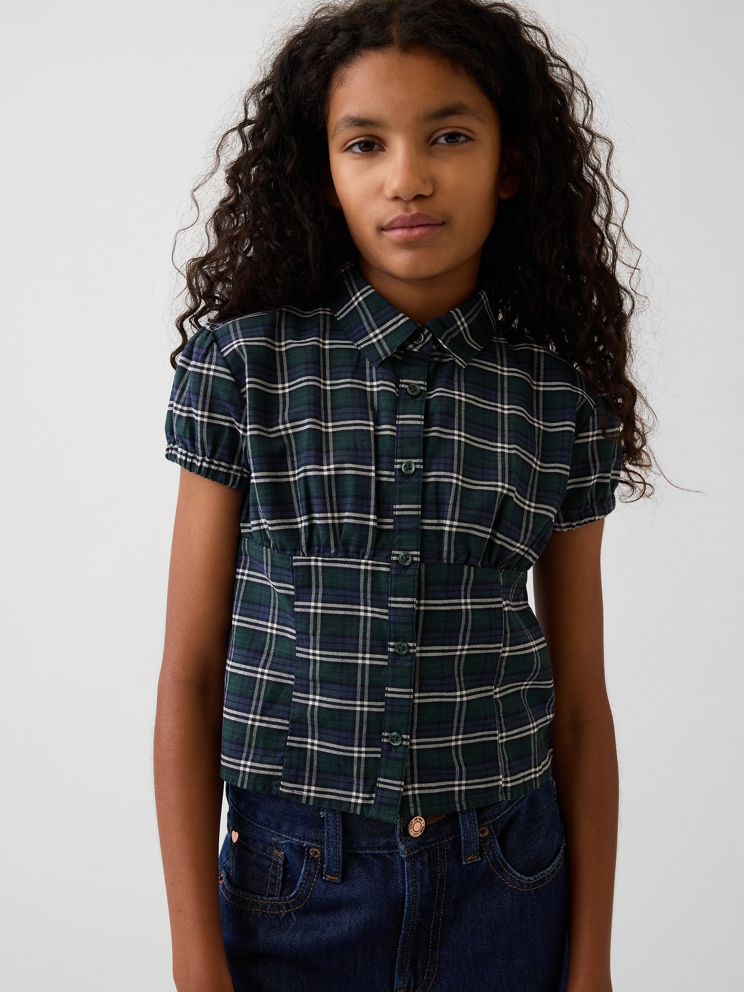 Blusa de niña manga corta y botones - Gap - Verde Verde-1
