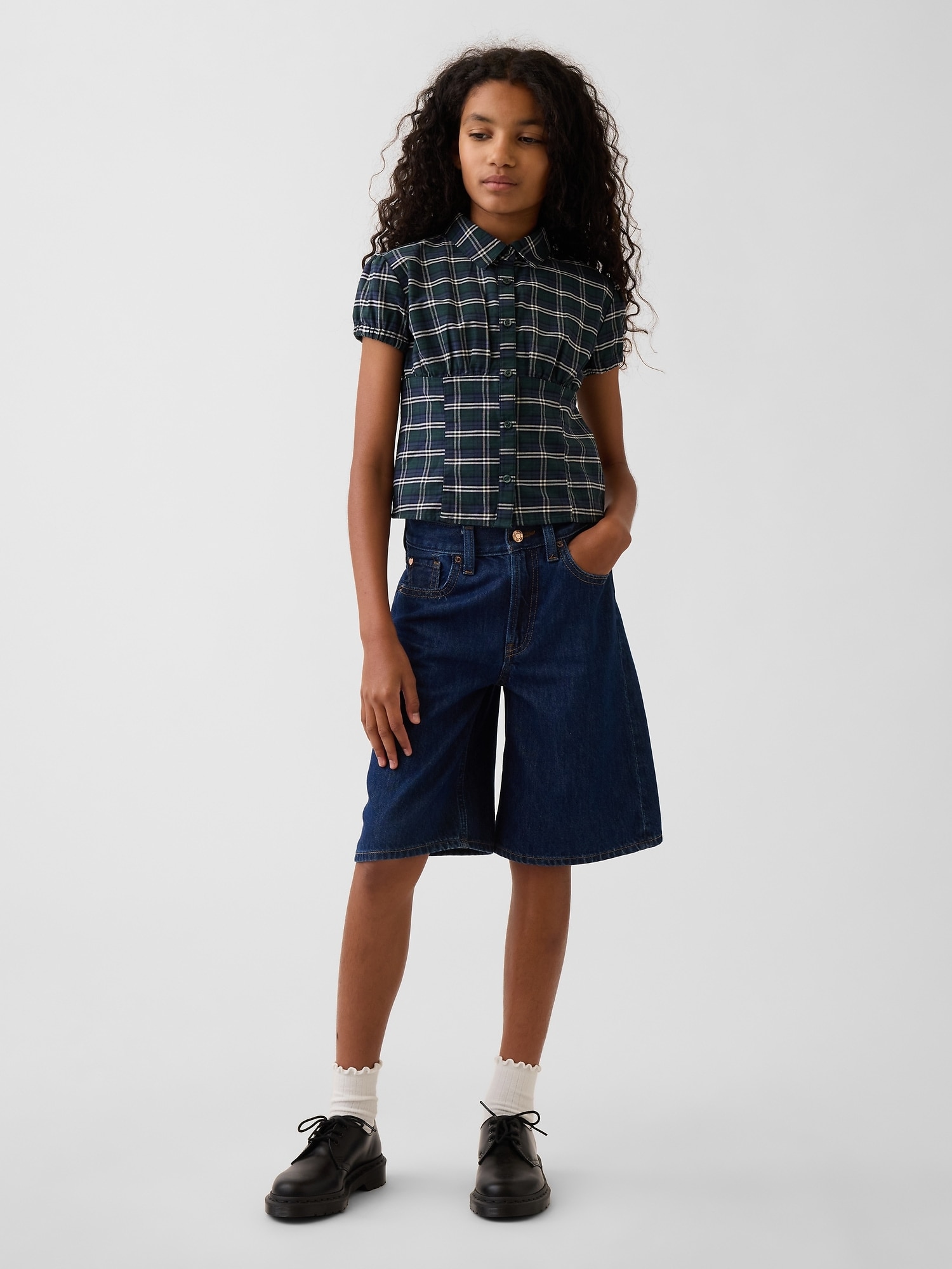 Blusa de niña manga corta y botones - Gap - Verde Verde-4