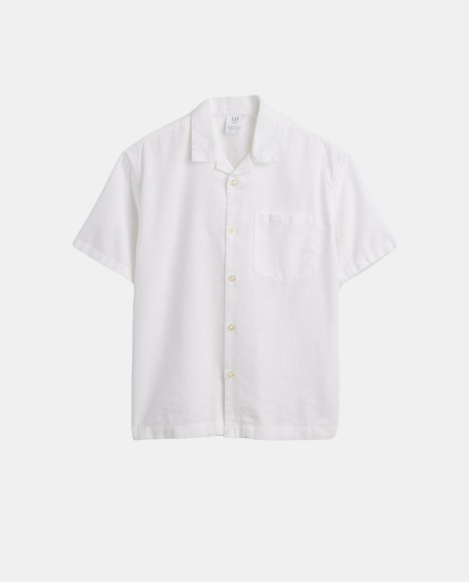 Camisa Lisa Relaxed Fit com Manga Curta Gap Branco-3