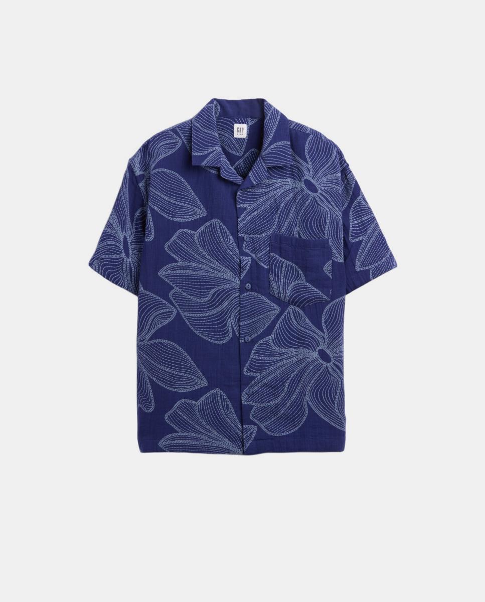 T-shirt de Algodão Relaxed Fit com Manga Curta Azul-2