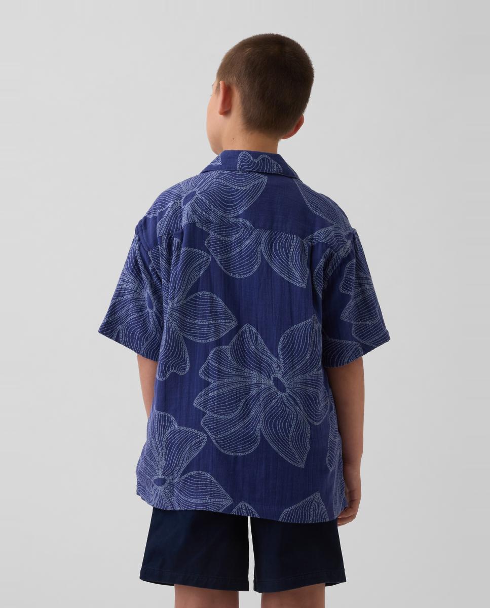 T-shirt de Algodão Relaxed Fit com Manga Curta Azul-3