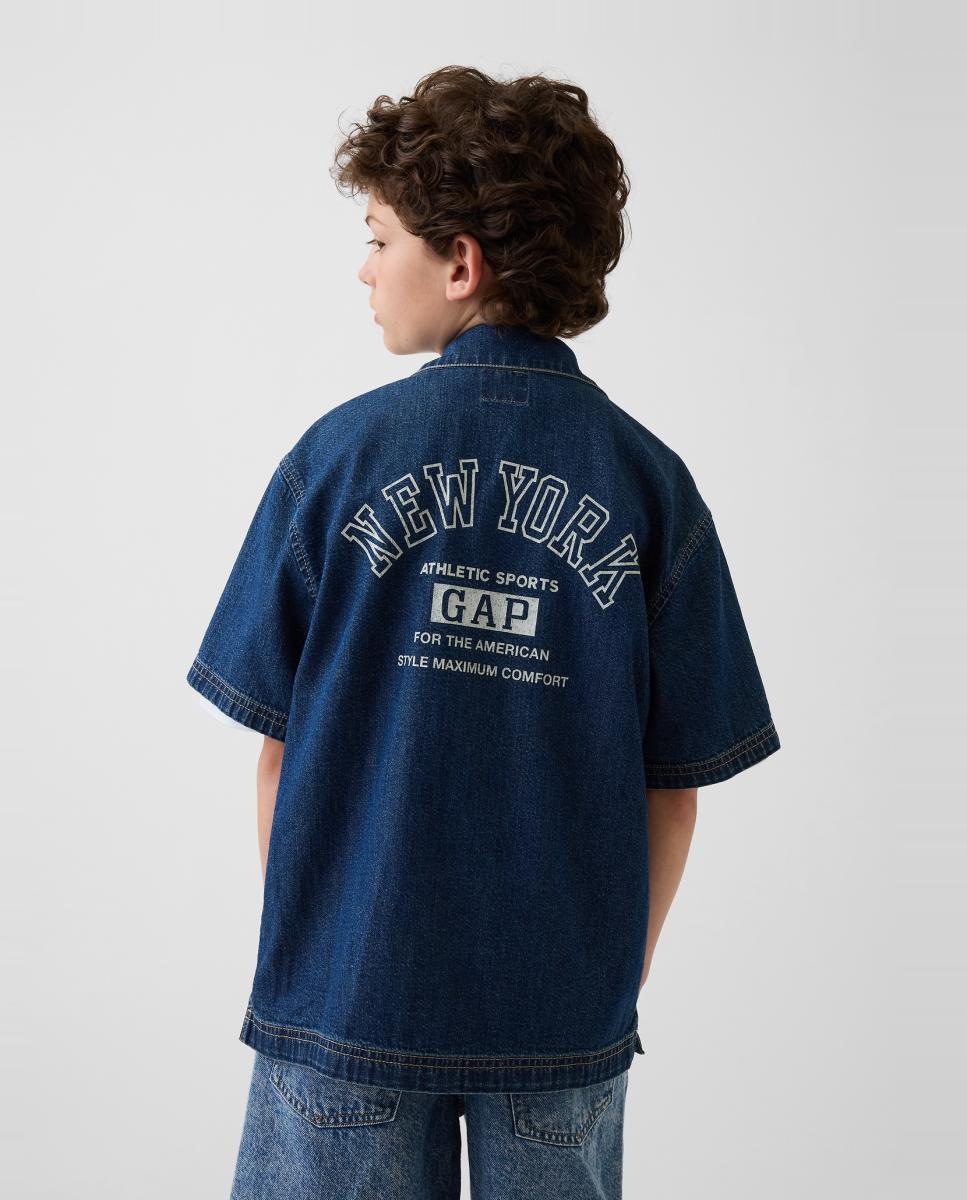 Camisa de Ganga com Manga Curta e Logótipo à Frente e Atrás Gap Azul-marinho-2