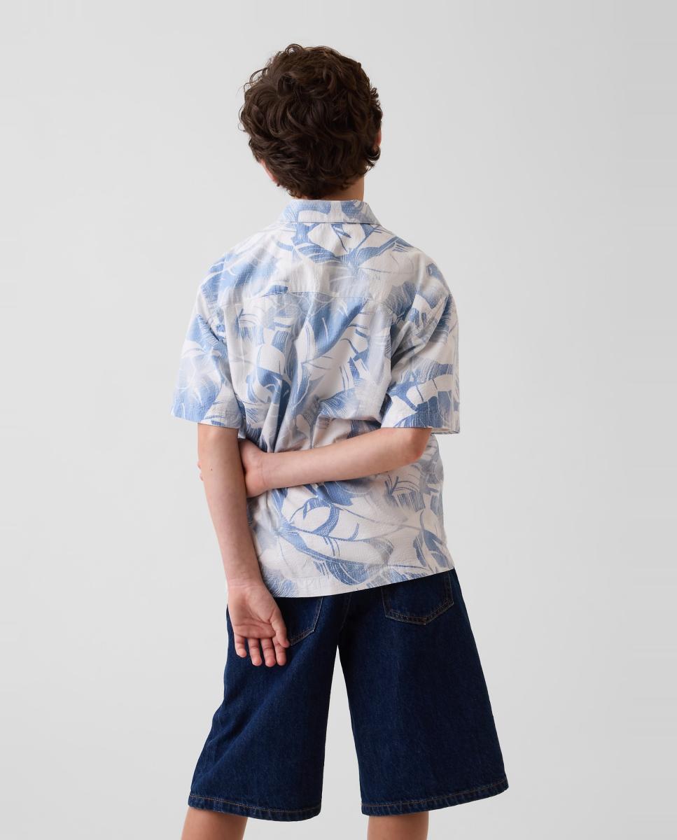 Camisa de Manga Curta com Bolso de Remendo no Peito Gap Azul-claro-2