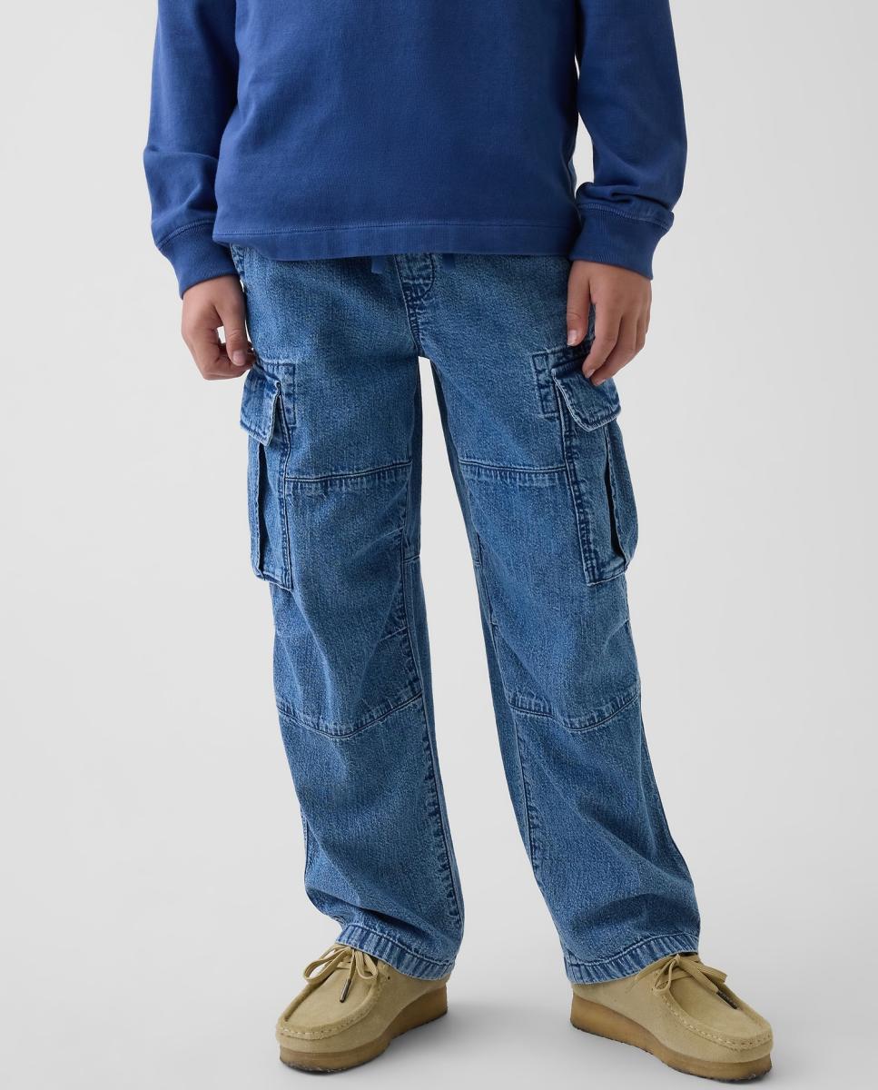 Jeans Cargo com Cintura Elástica e Atacadores Gap Azul-2