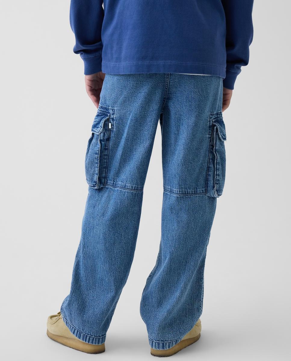 Jeans Cargo com Cintura Elástica e Atacadores Gap Azul-3
