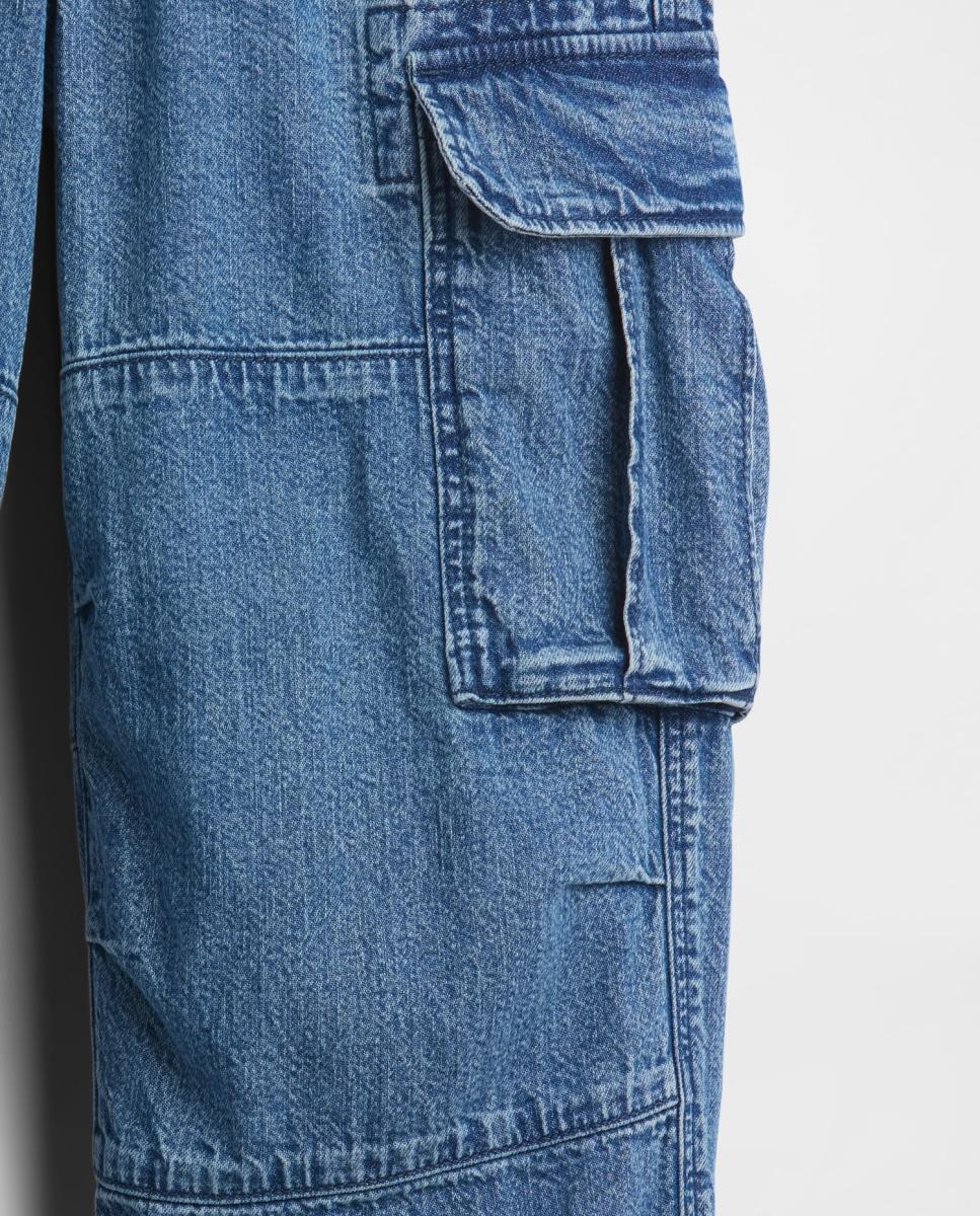 Jeans Cargo com Cintura Elástica e Atacadores Gap Azul-4