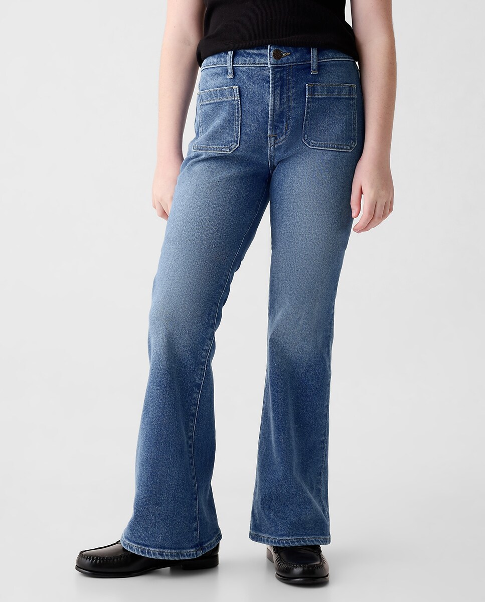 Jeans à Boca de Sino com Bolsos Azul-claro-2