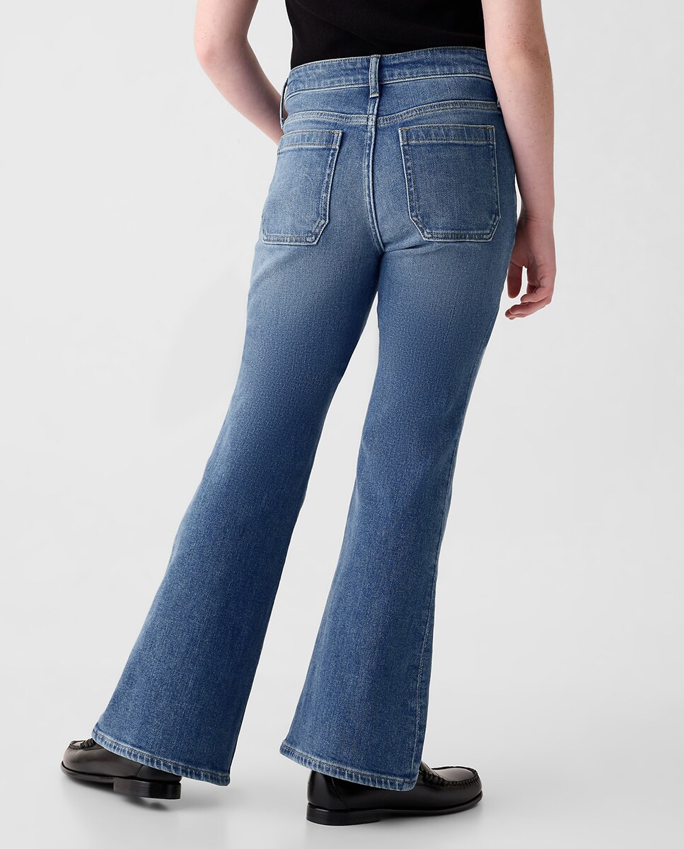 Jeans à Boca de Sino com Bolsos Azul-claro-3