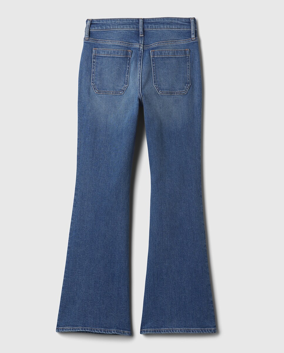 Jeans à Boca de Sino com Bolsos Azul-claro-5