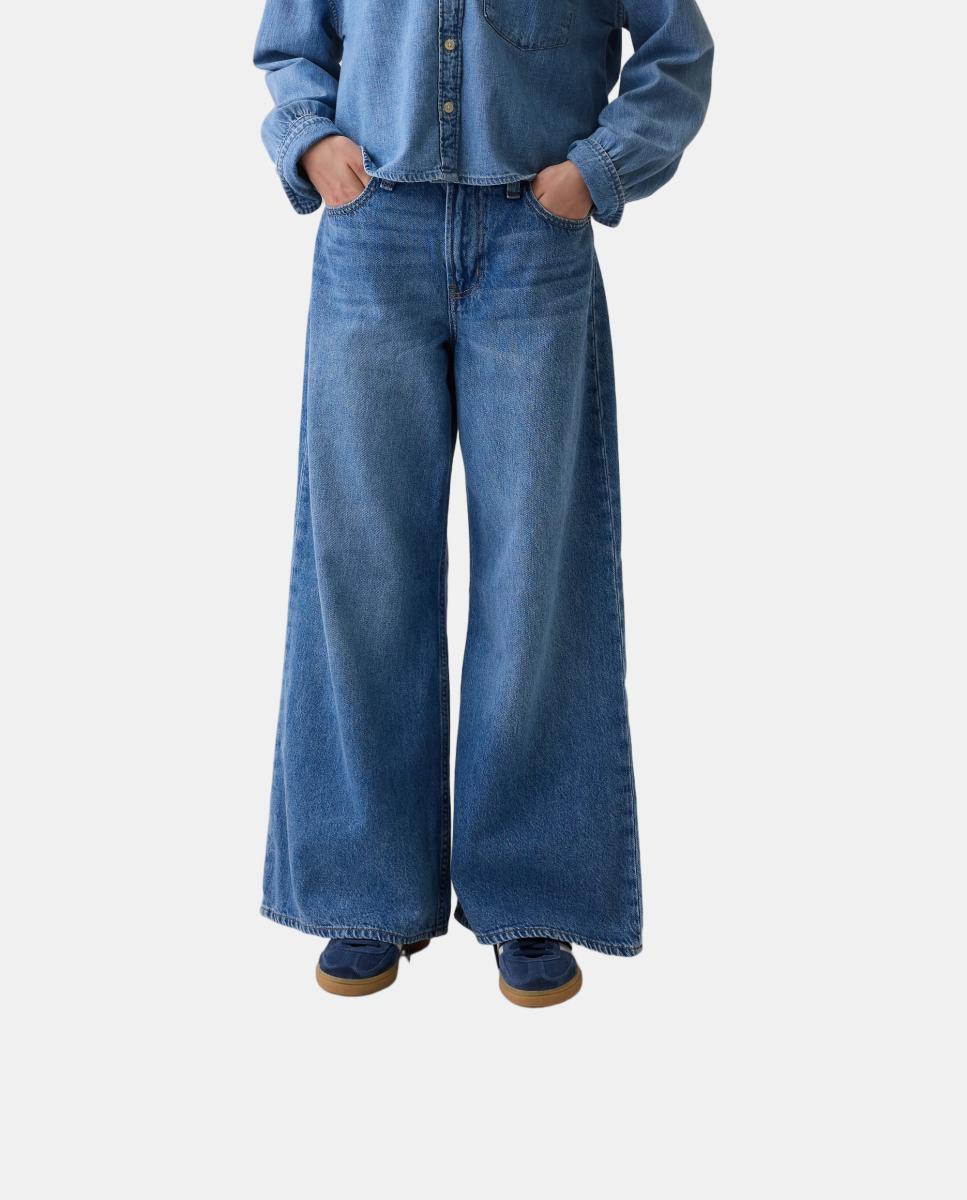 Jeans Baggy com Cintura Elástica Azul-3