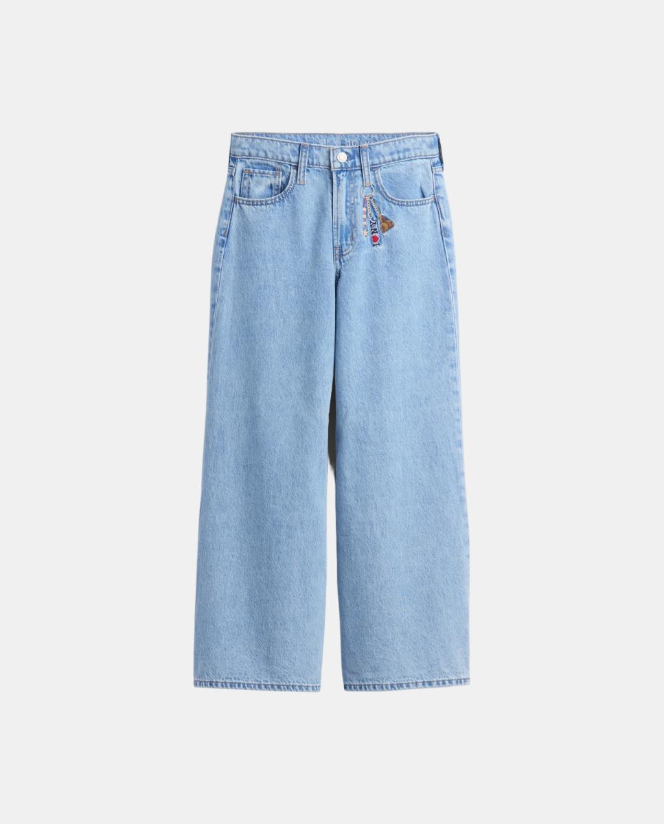 Jeans Baggy com Cintura Elástica Azul-claro-2