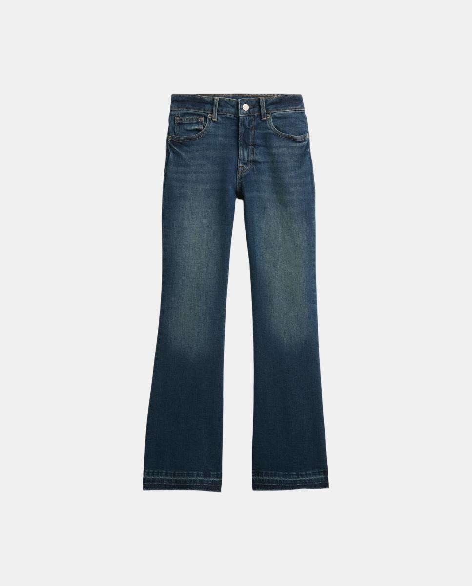 Jeans Lisas com Bolso de Remendo Azul-marinho-4