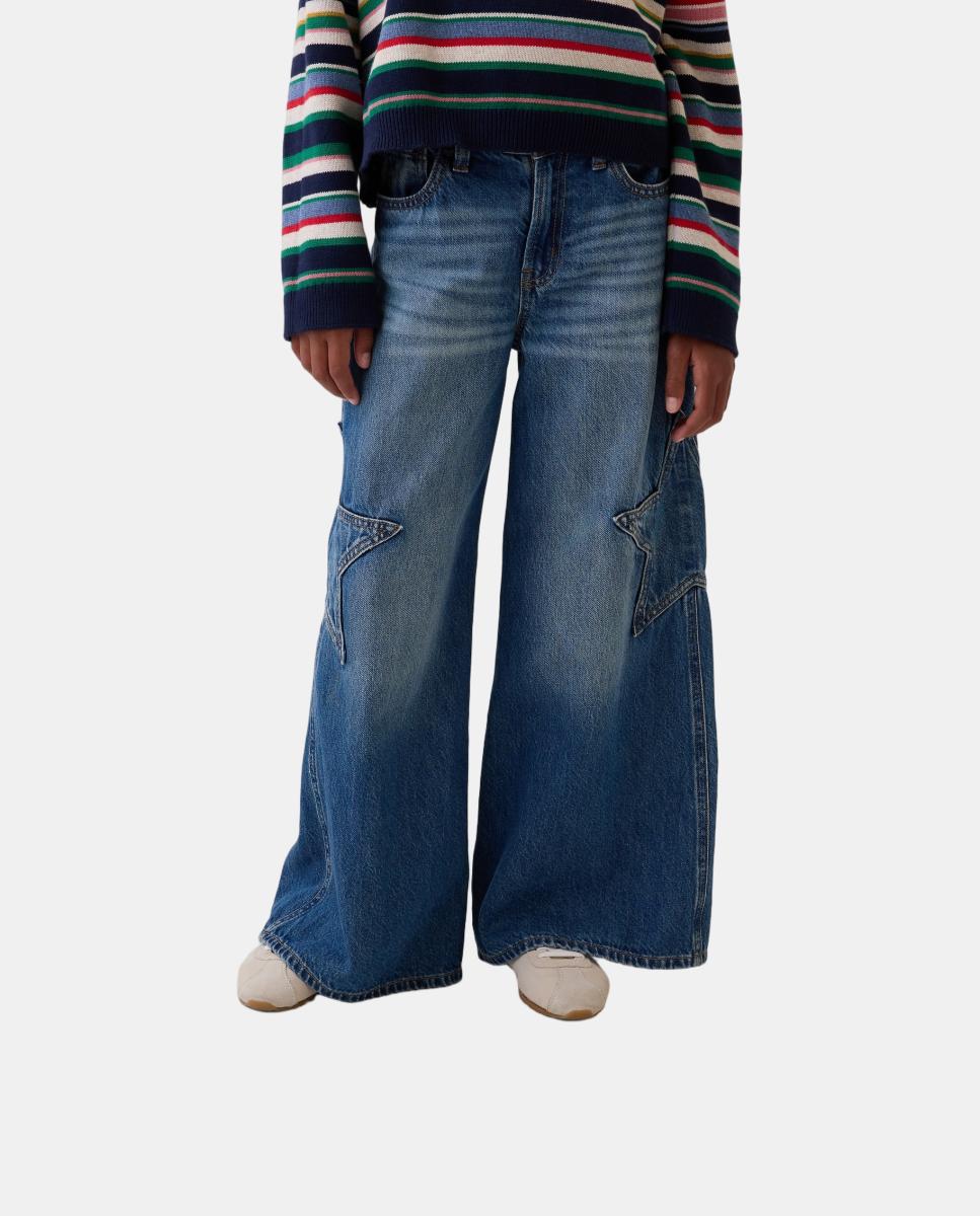 Imagen 2 de Pantalón de niña vaquero de tiro bajo y cinco bolsillos - Gap - Azul oscuro Azul oscuro