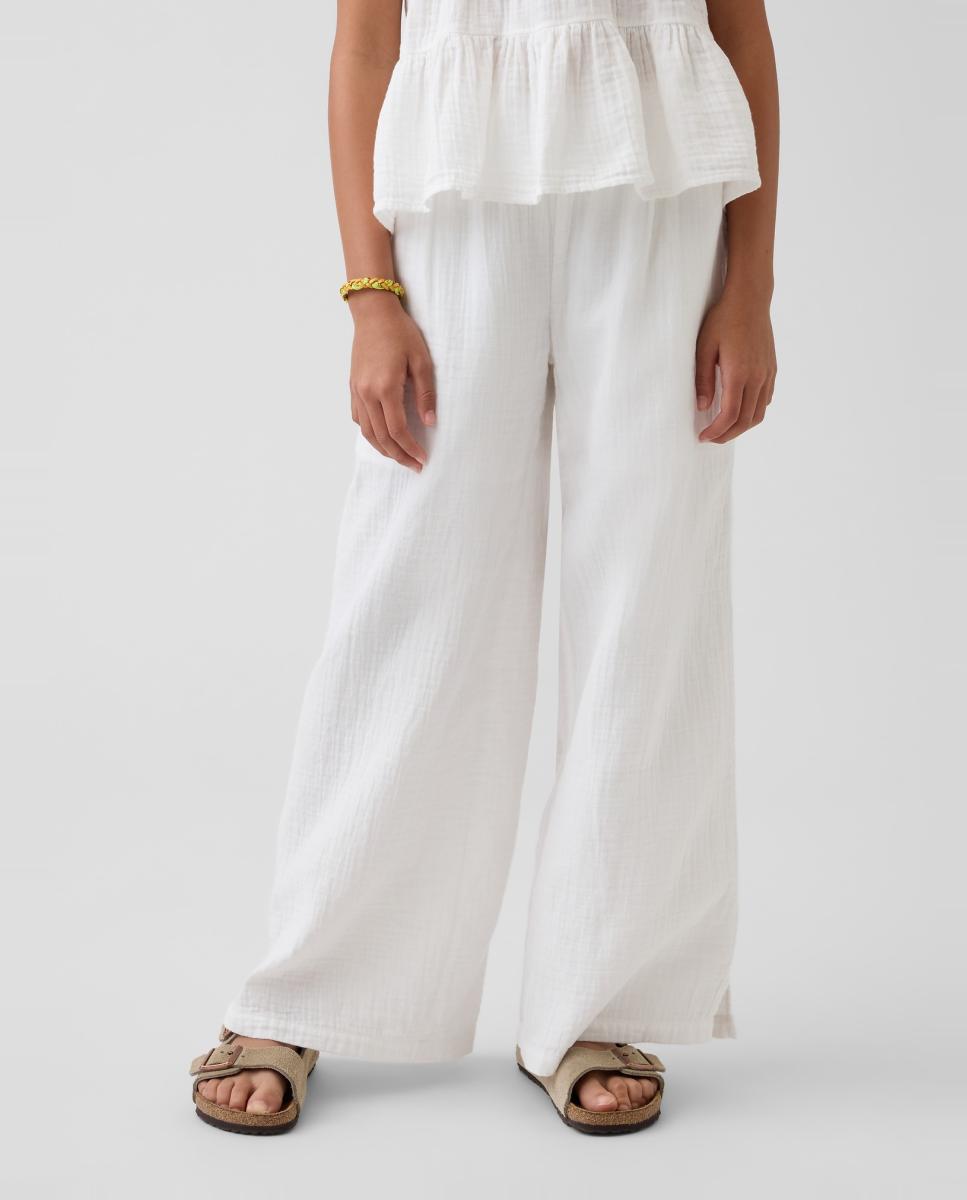 Calças Lisas Largas com Cintura Elástica Gap Branco-2