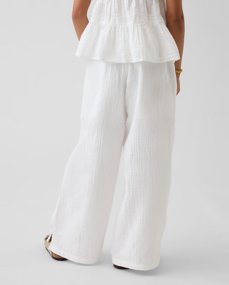 Calças Lisas Largas com Cintura Elástica Gap Branco-3