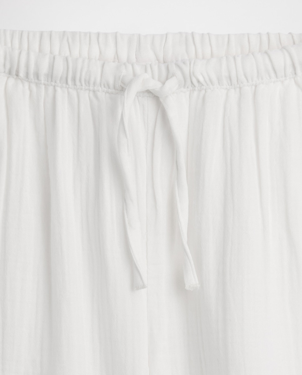 Calças Lisas Largas com Cintura Elástica Gap Branco-5