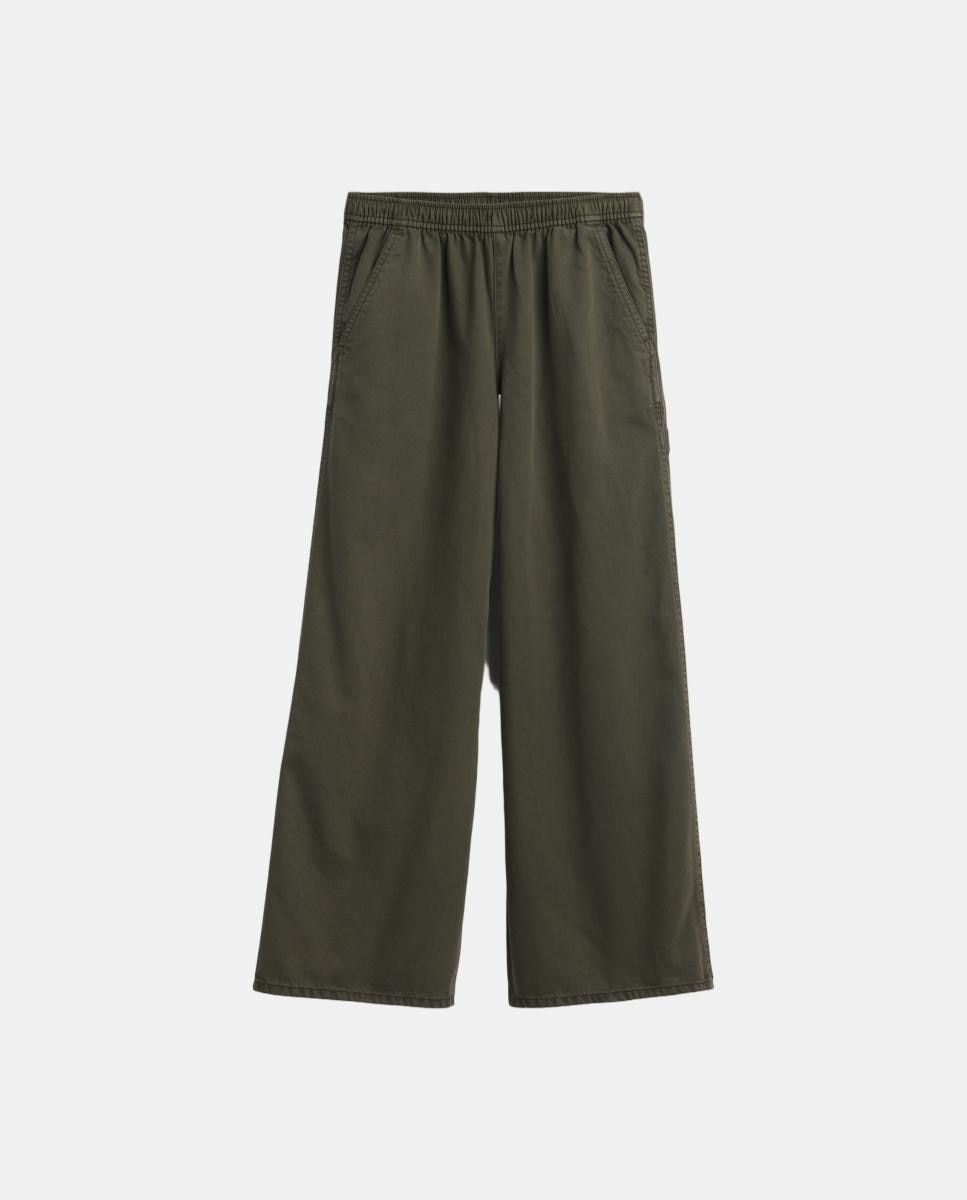 Calças Lisas com Bolsos de Remendo Verde-escuro-2
